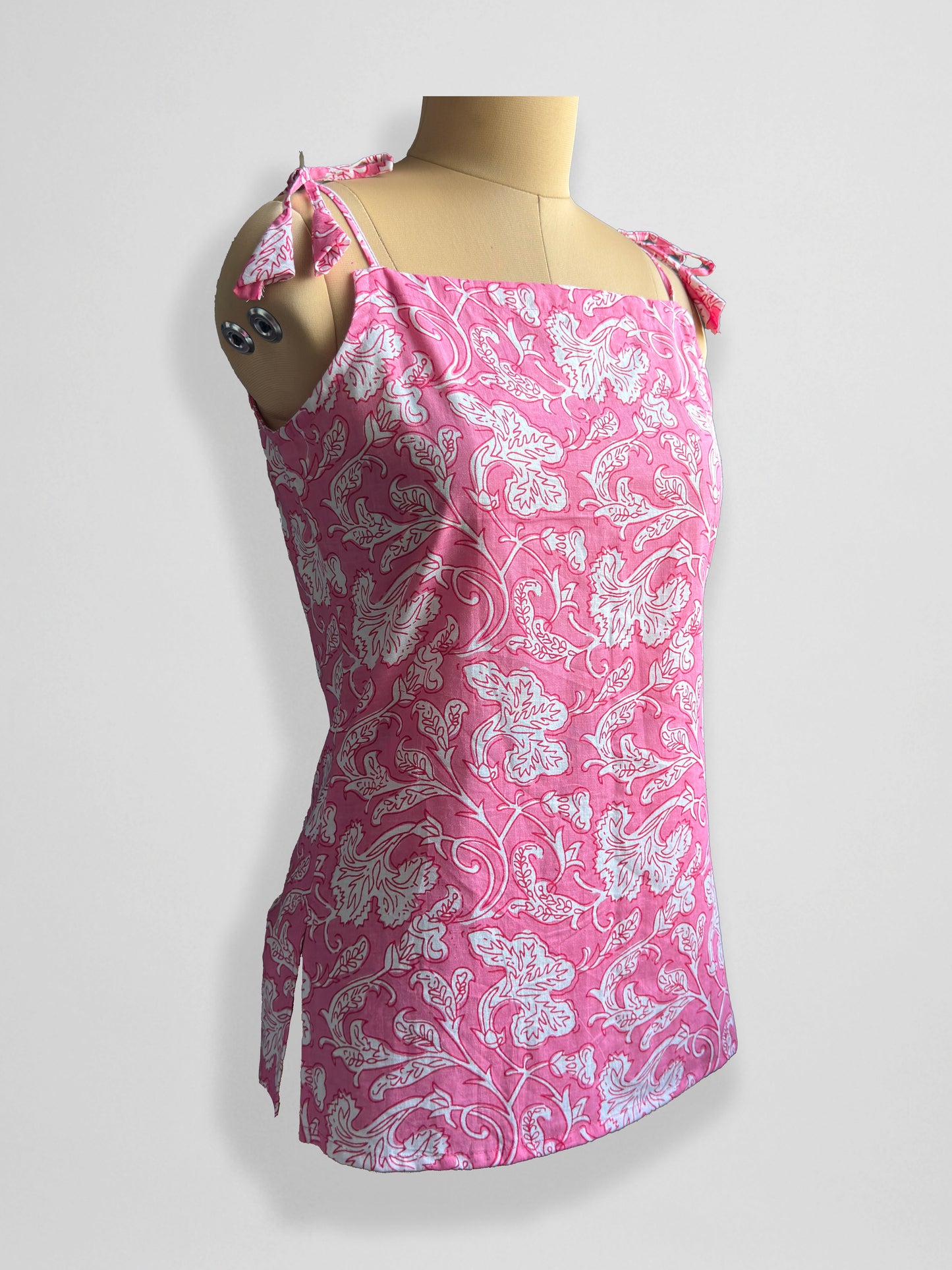 Florique - Pink Floral Cotton Tie-Up Top