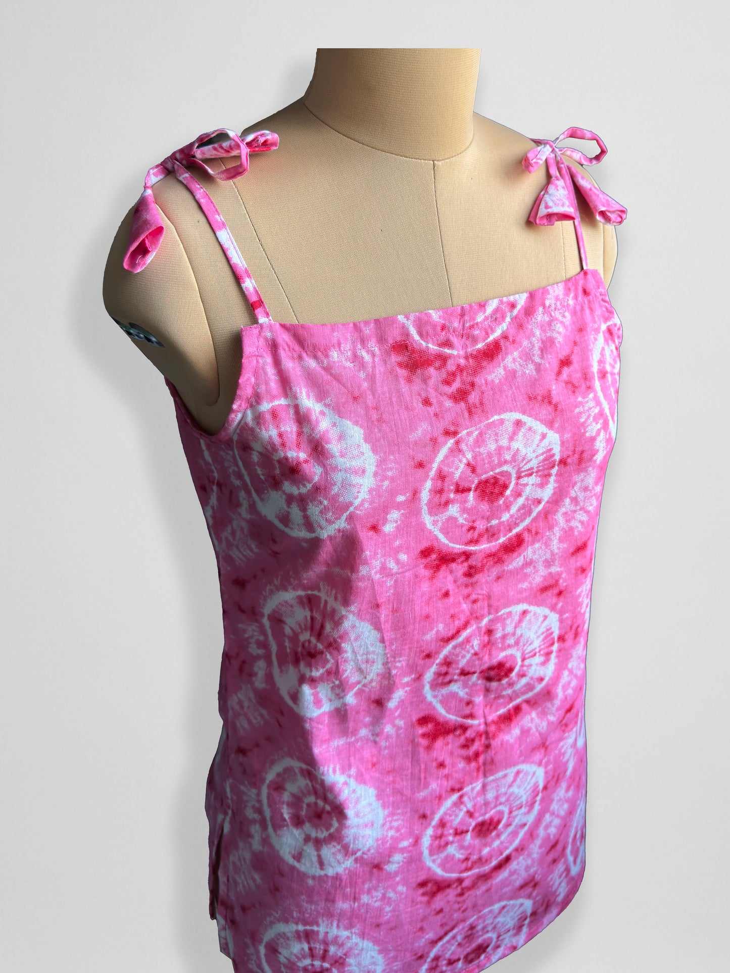 Aurelle – Pink Ombre Cotton Tie-Up Shoulder Top