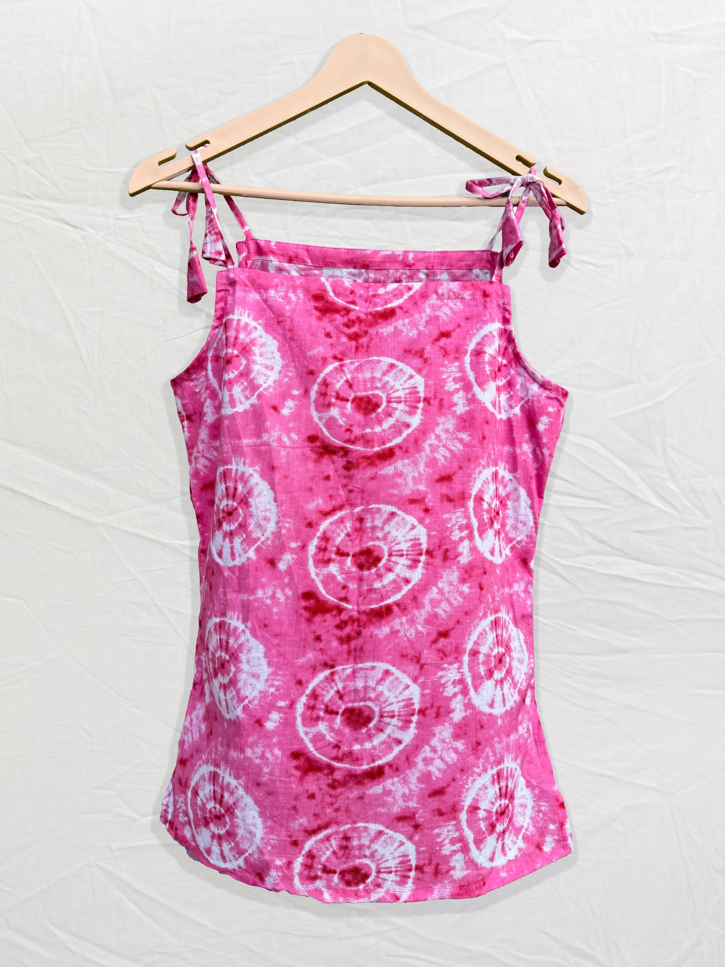 Aurelle – Pink Ombre Cotton Tie-Up Shoulder Top