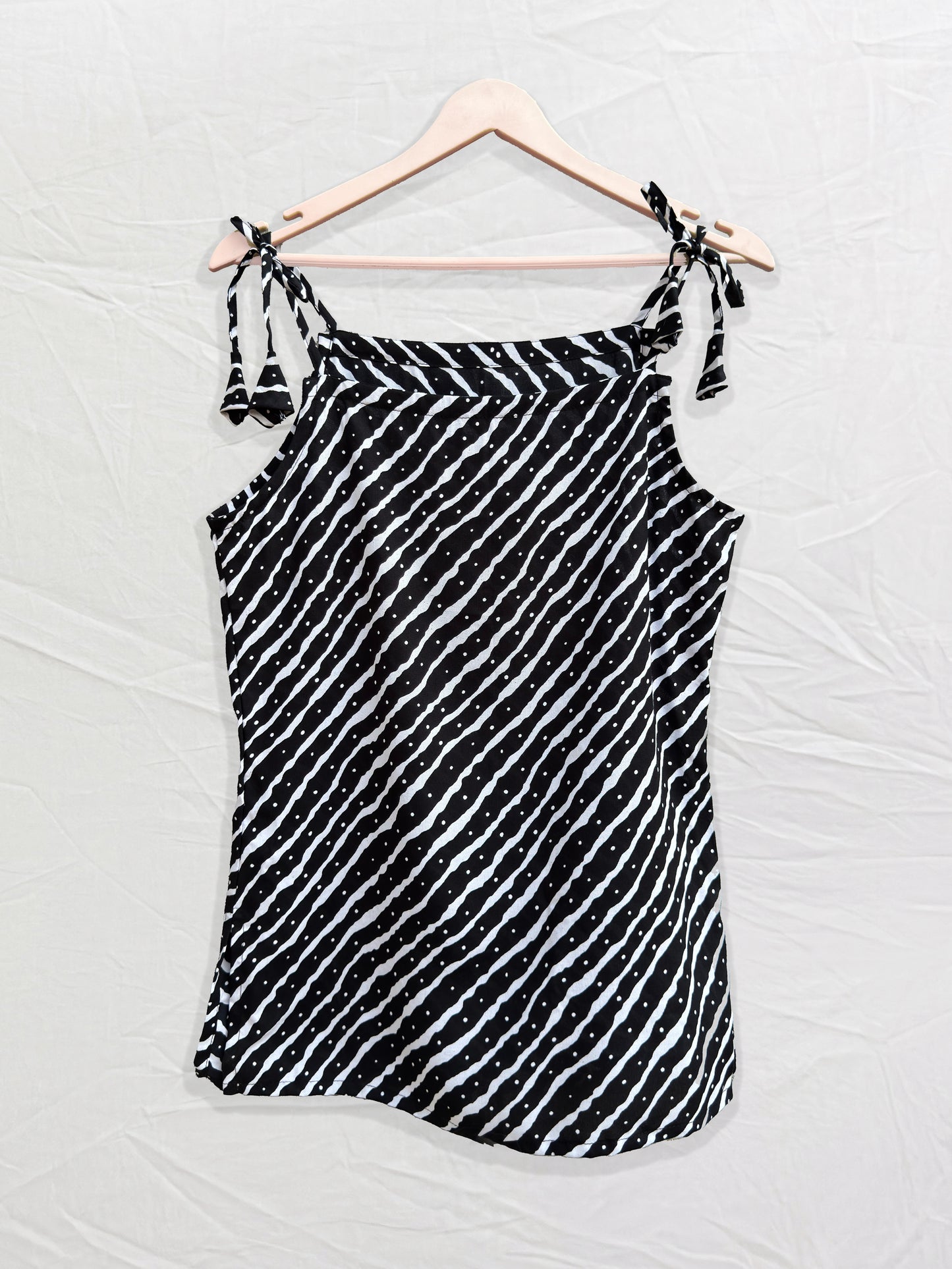 Zyra – Black & White Dotted Stripe Cotton Tie-Up Top