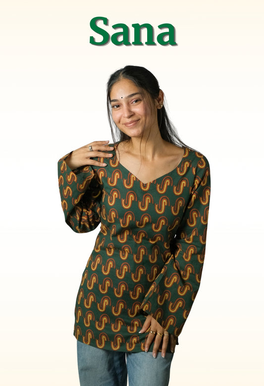 Sana – Open Back Kurti (Bottle Green)