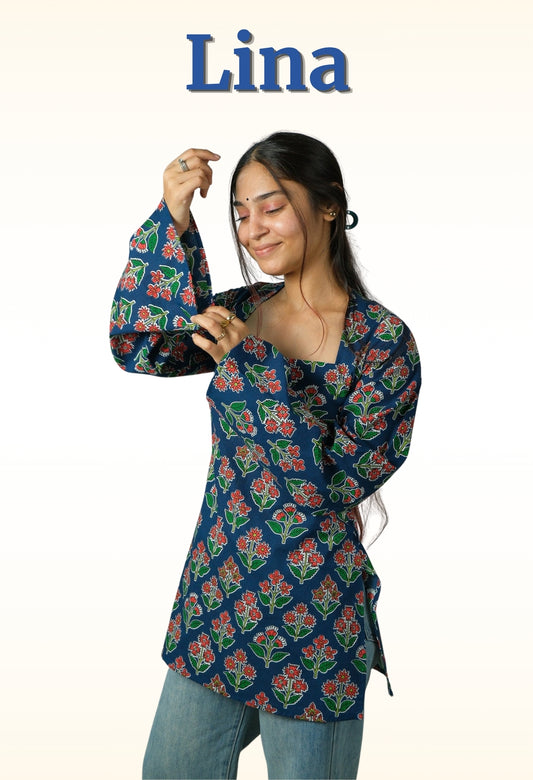 Lina – Open Back Kurti (Navy Blue)