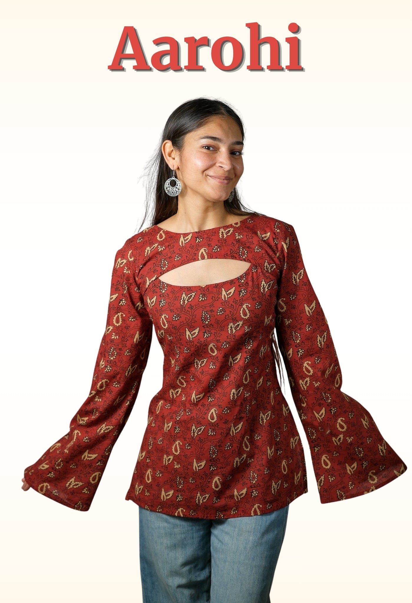 Aarohi – Convertible Printed Cotton Kurti Set (Rust Red)