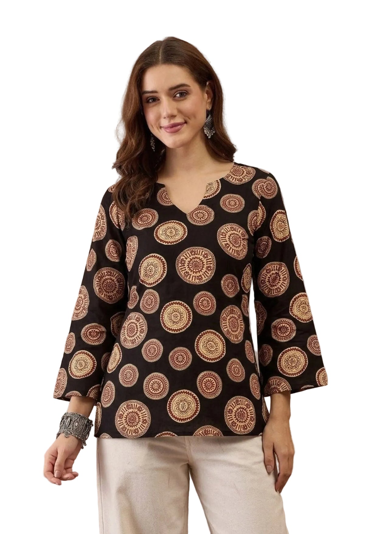 Motif Printed Corset Back Cotton Kurti (Black)