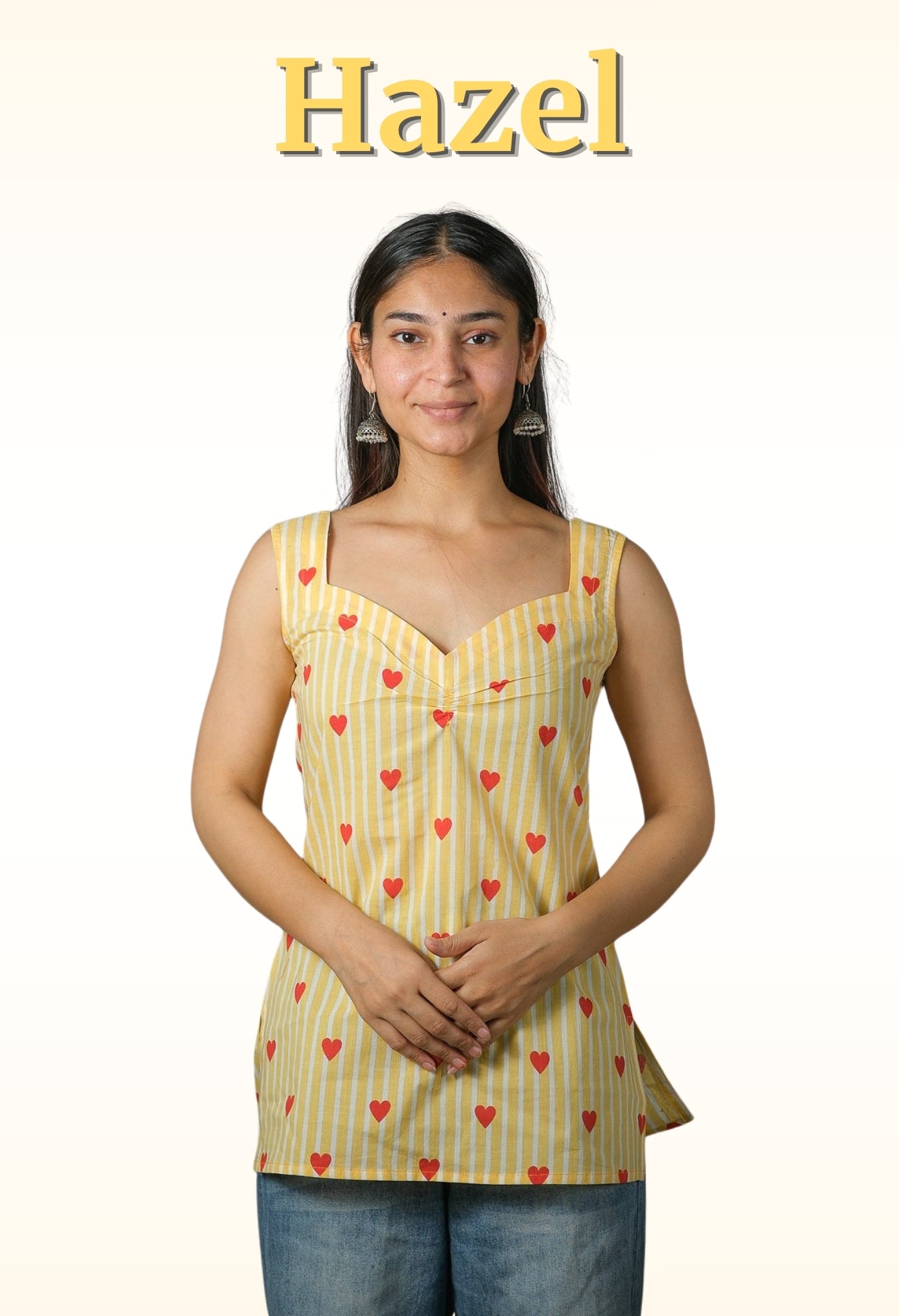 Hazel – Heart Print Cotton Top (Yellow)