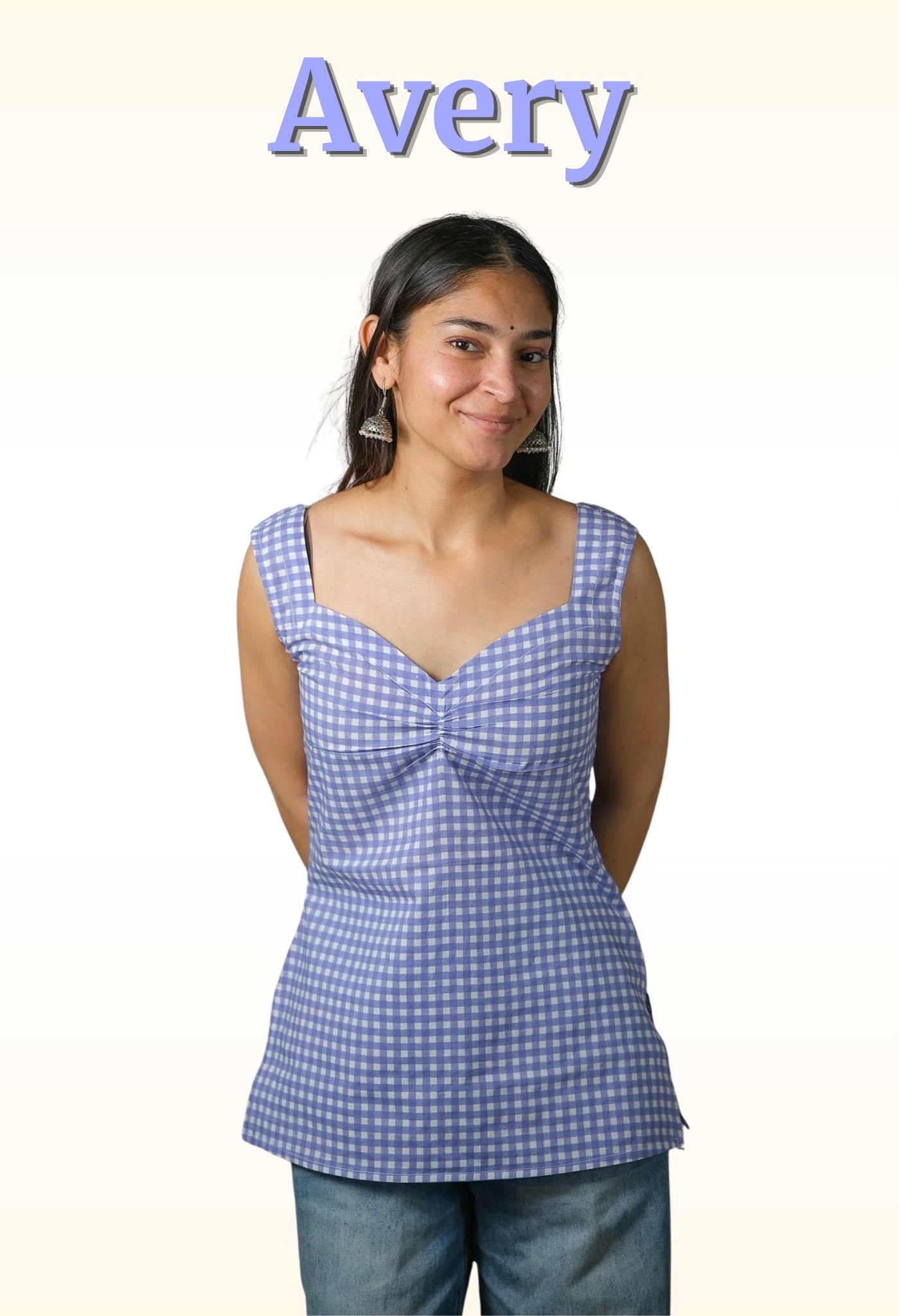 Avery – Gingham Printed Cotton Top (Lavender)