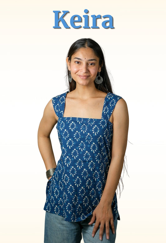 Keira – Printed Cotton Top (Blue)