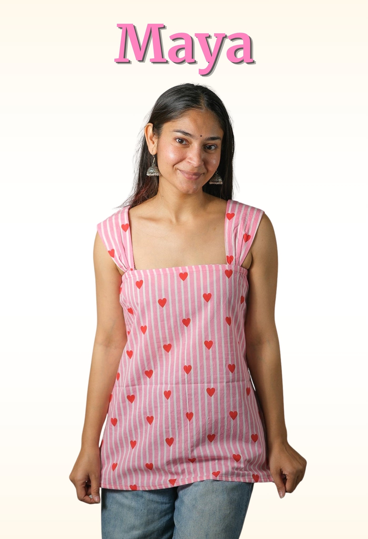 Maya – Heart Print Cotton Top (Pink)