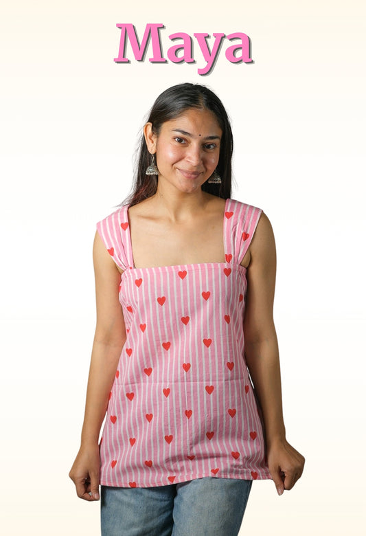 Maya – Heart Print Cotton Top (Pink)