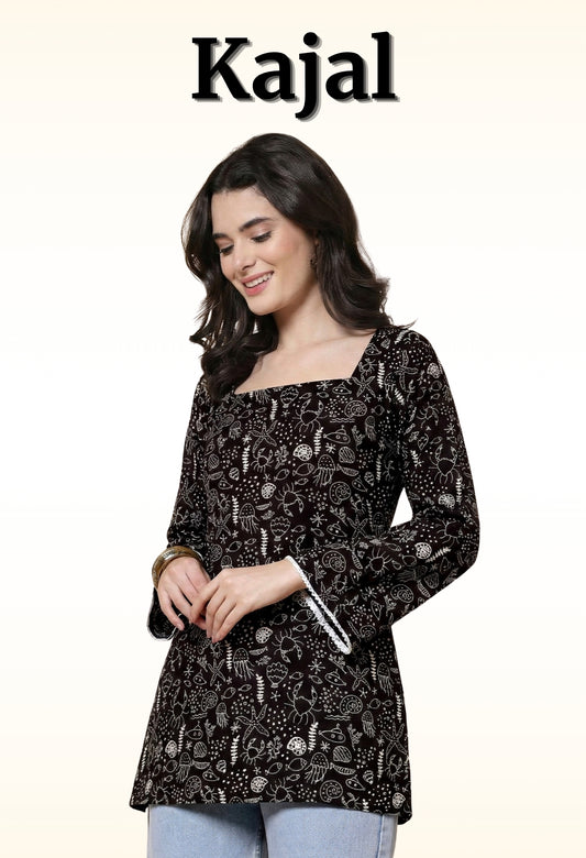 Kajal - Bell Sleeve Kurti (Black)