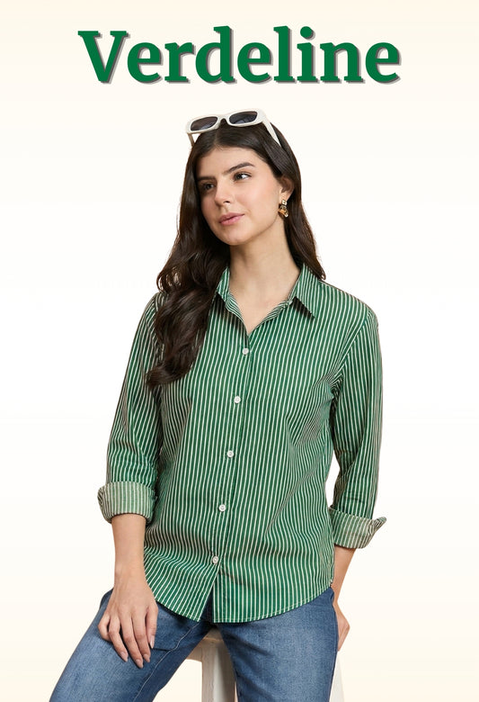 Verdeline - Striped Fitted Shirt (Emerald Green)