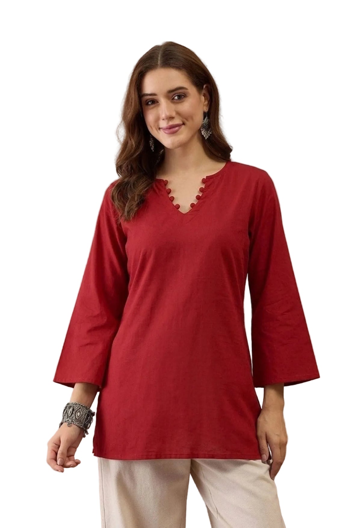 Solid Corset Back Cotton Kurti (Maroon)