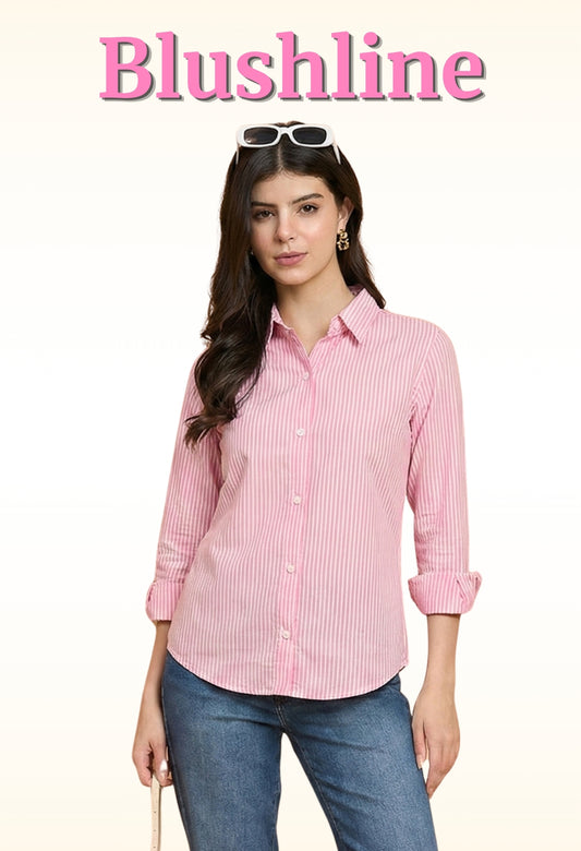 Blushline - Striped Fitted Shirt (Baby Pink)
