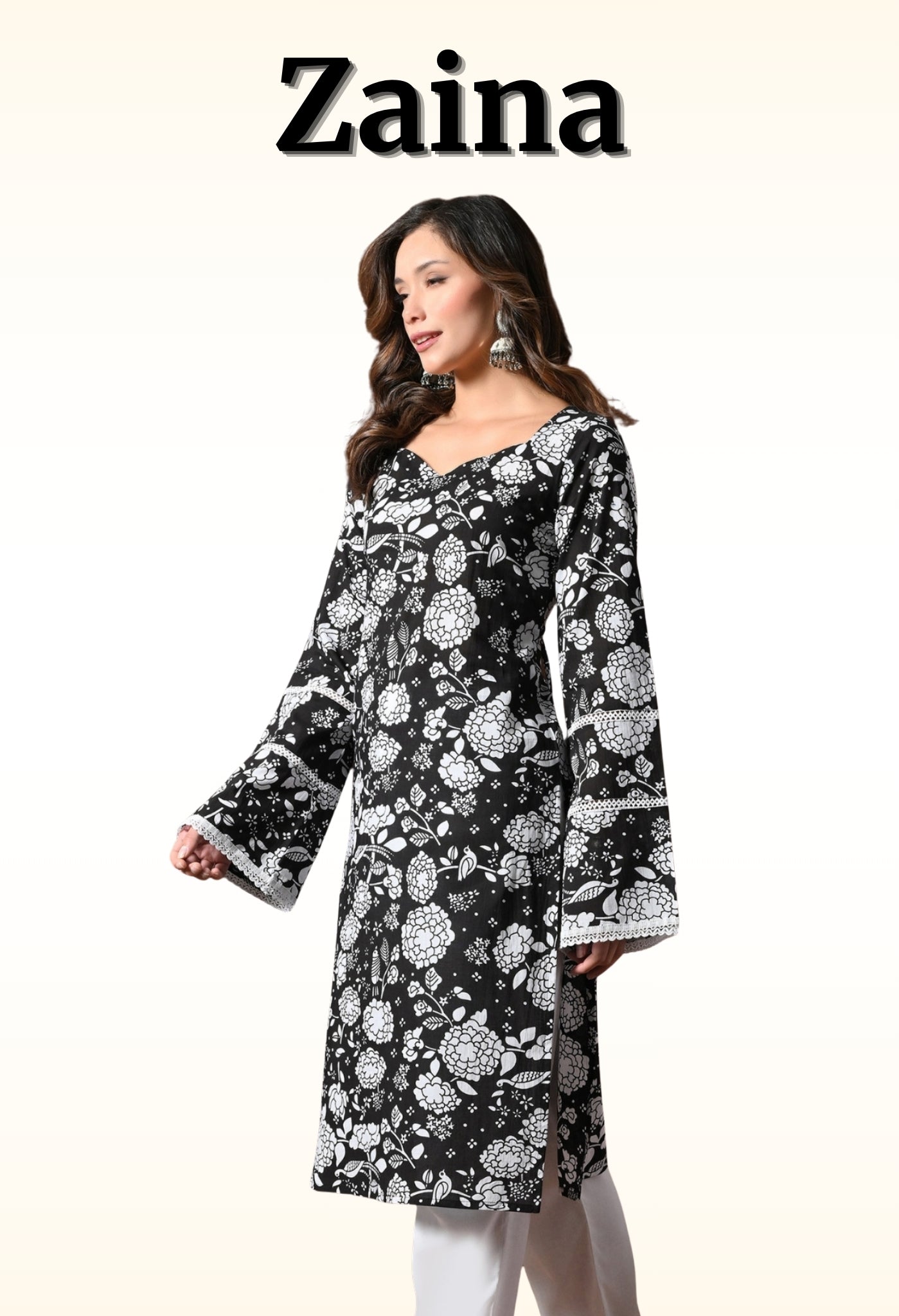 Zaina – Bell Sleeved Pakistani Kurta