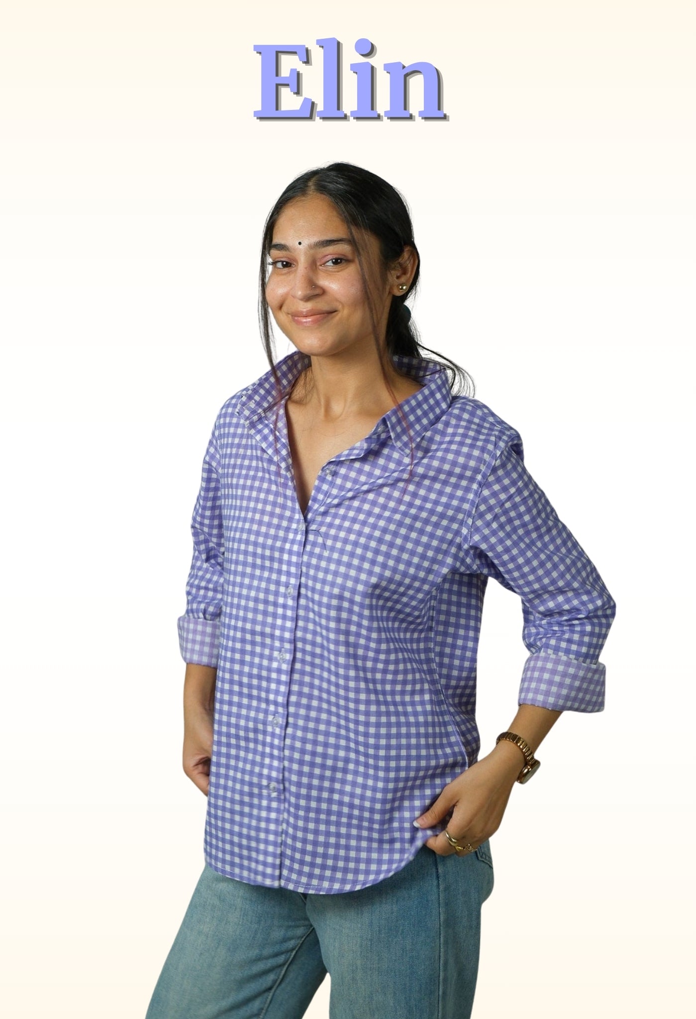 Elin – Gingham Cotton Shirt (Lavender)