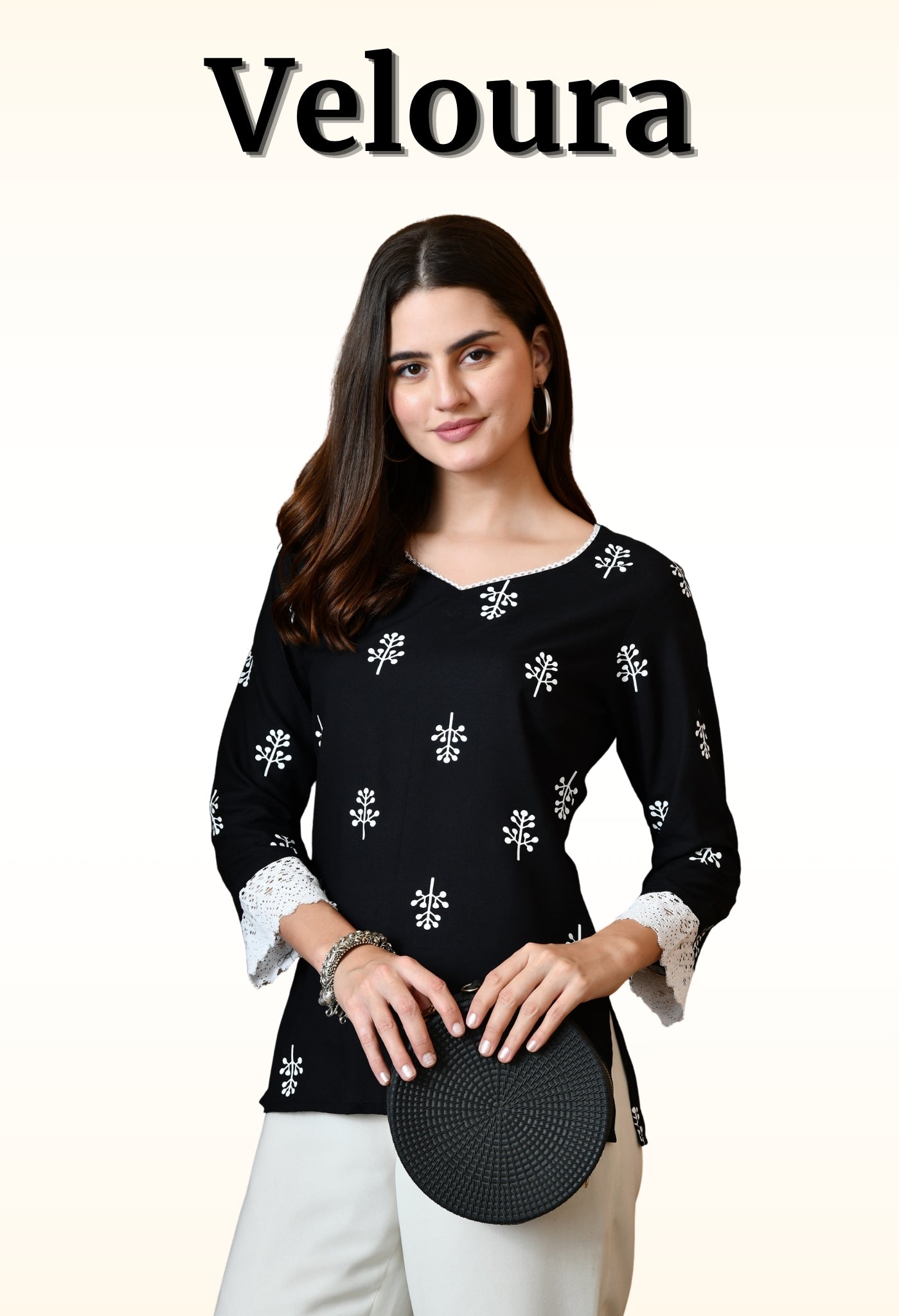 Veloura – Black Cotton Lace Short Kurti