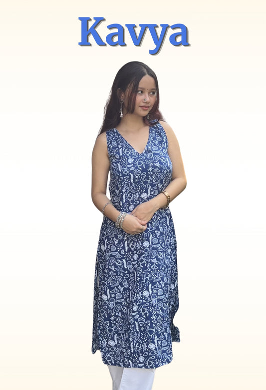 Kavya - Open Back Halter Neck Kurti (Indigo)