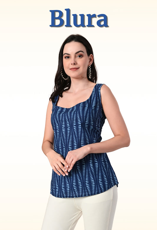 Blura - Striped Square Neck Sleeveless Top