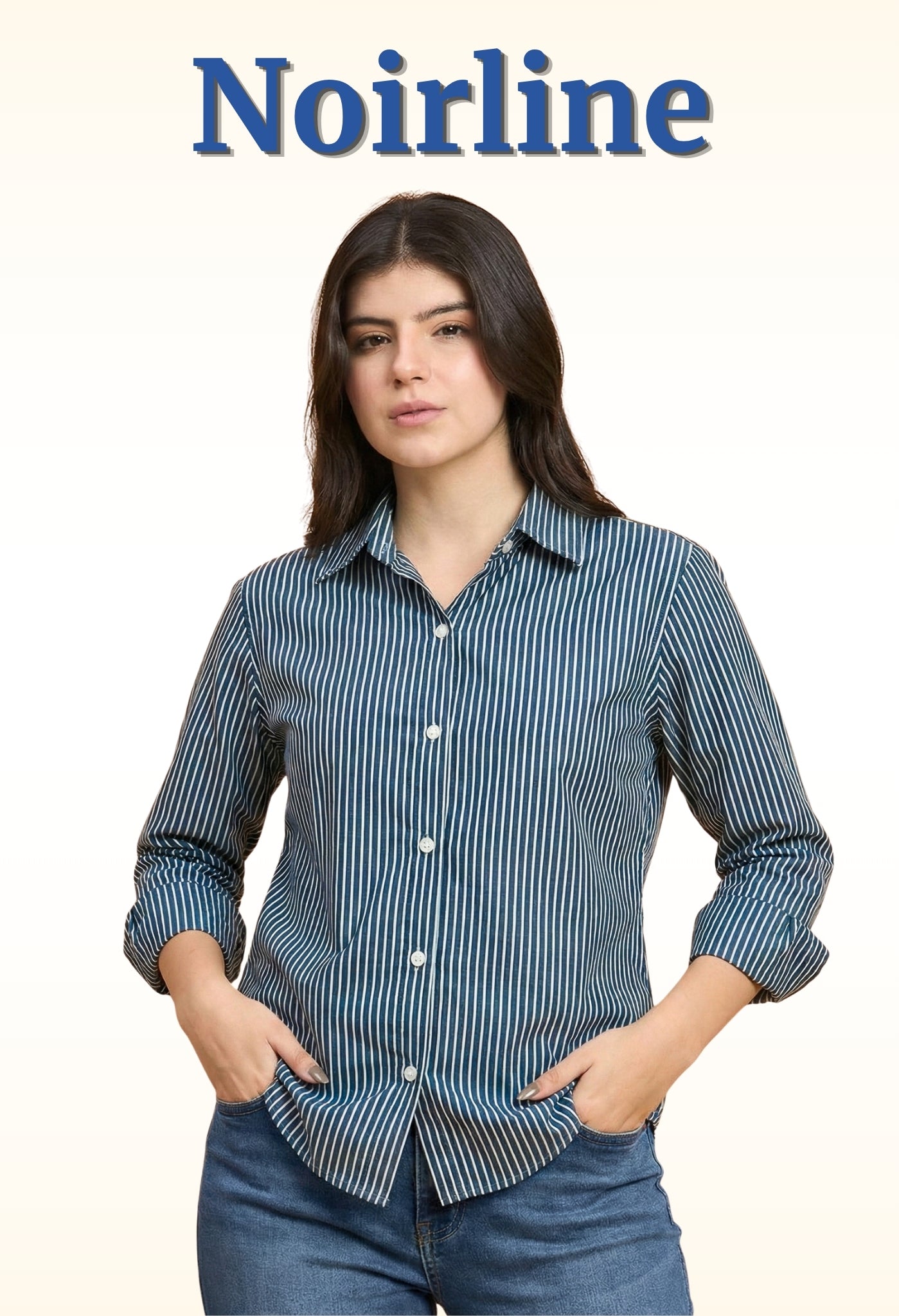Noirline - Striped Fitted Shirt (Navy Blue)