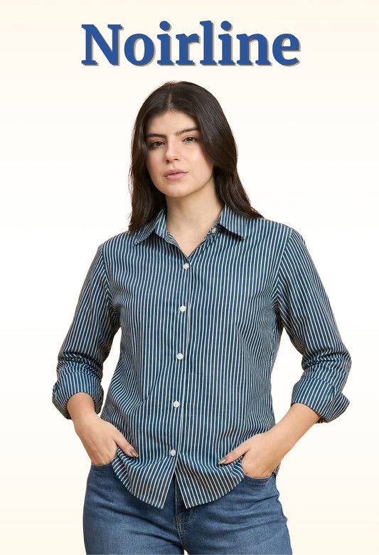 Noirline - Striped Fitted Shirt (Navy Blue)
