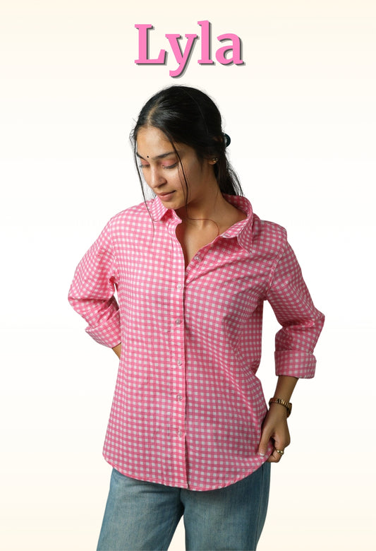 Lyla – Gingham Cotton Shirt (Pink)
