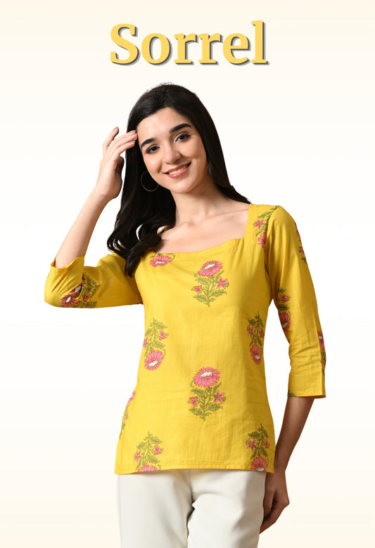 Sorrel – Bright Yellow Cotton Short Kurti