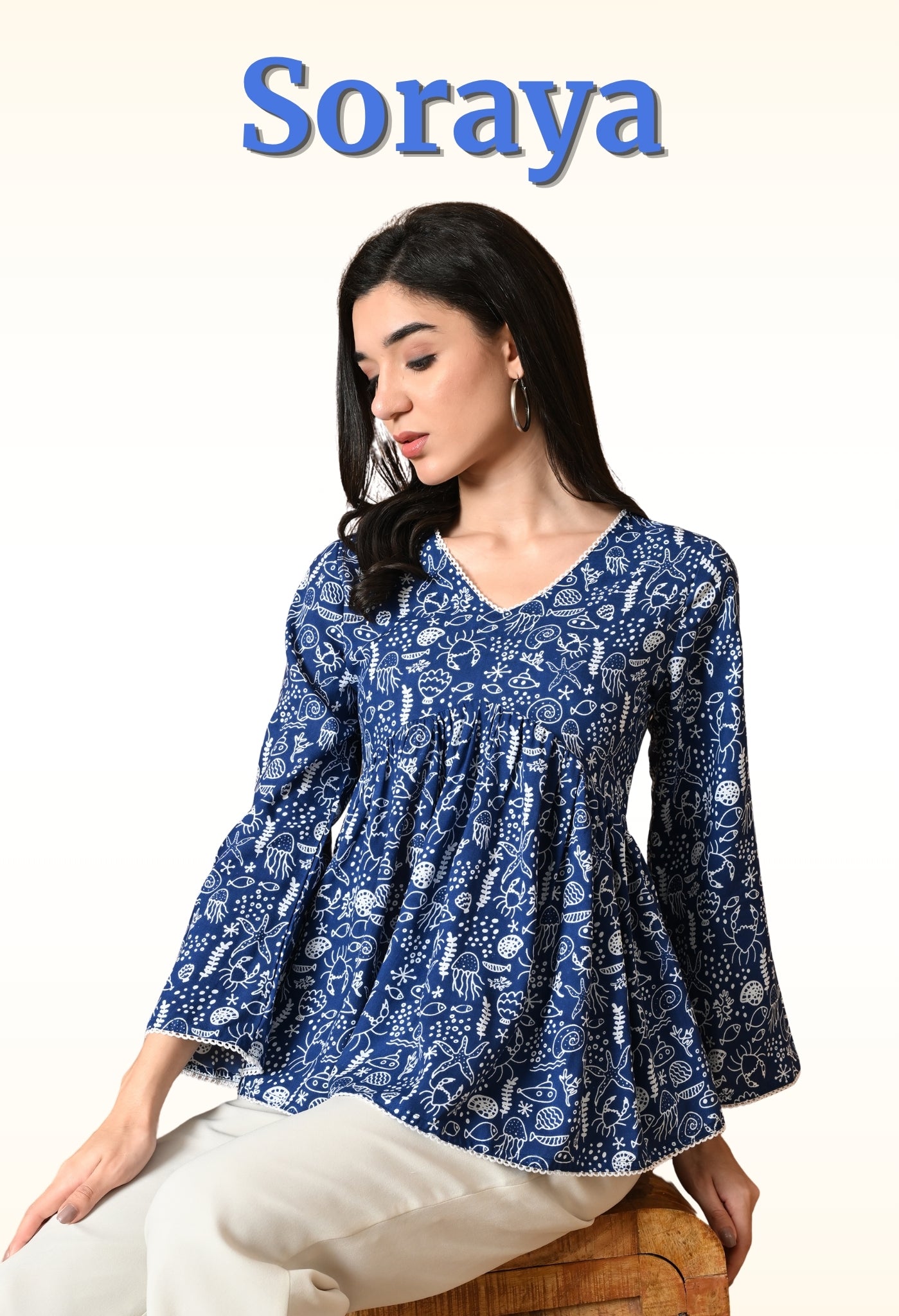 Soraya – Midnight Indigo Cotton Peplum Top