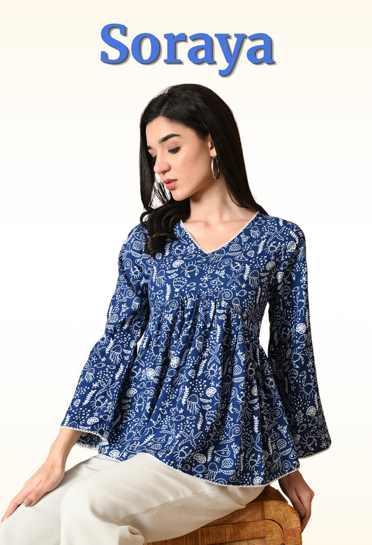 Soraya – Midnight Indigo Cotton Peplum Top