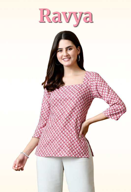 Ravya – Raspberry Pink Cotton Short Kurti