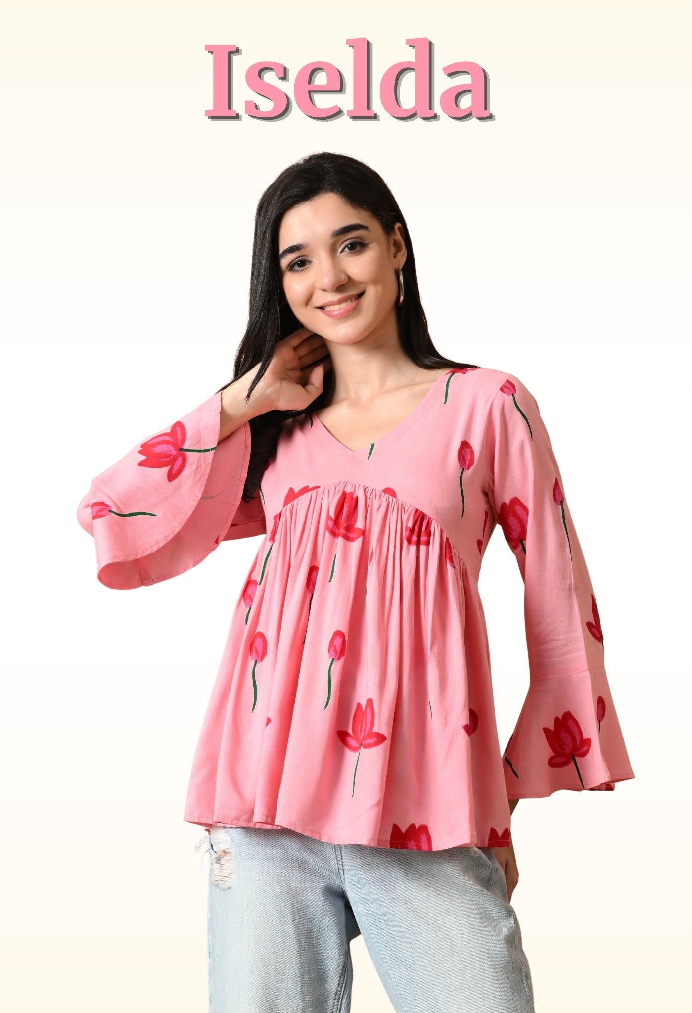 Iselda – Dusty Rose Cotton Peplum Top