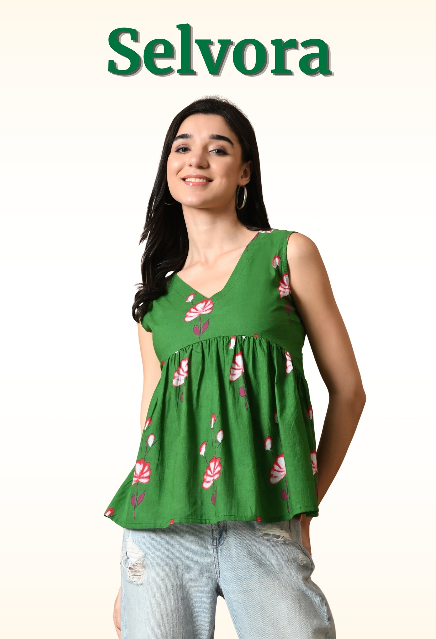 Selvora – Olive Grove Cotton Peplum Top