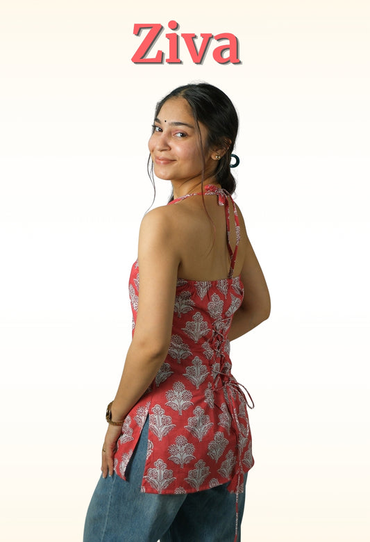 Ziva – Corset Halter Neck Top (Red)