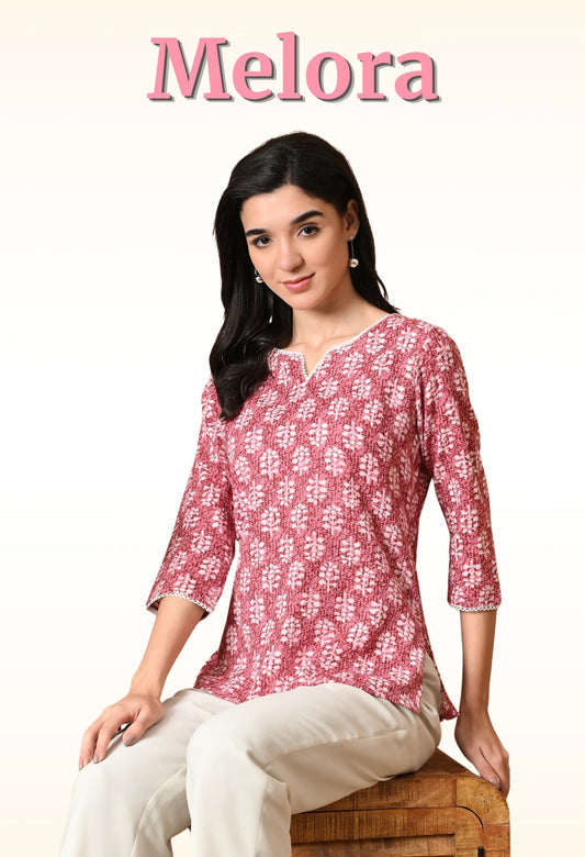 Melora – Rose Pink Cotton Short Kurti