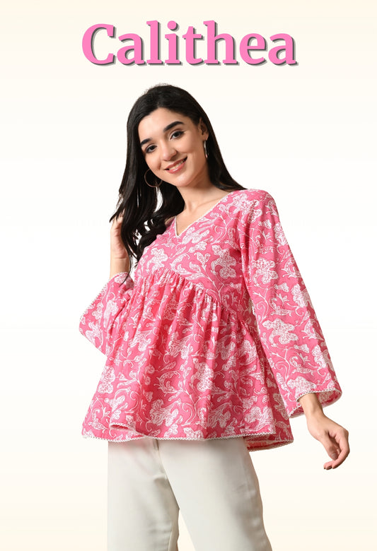 Calithea – Coral Blush Cotton Peplum Top