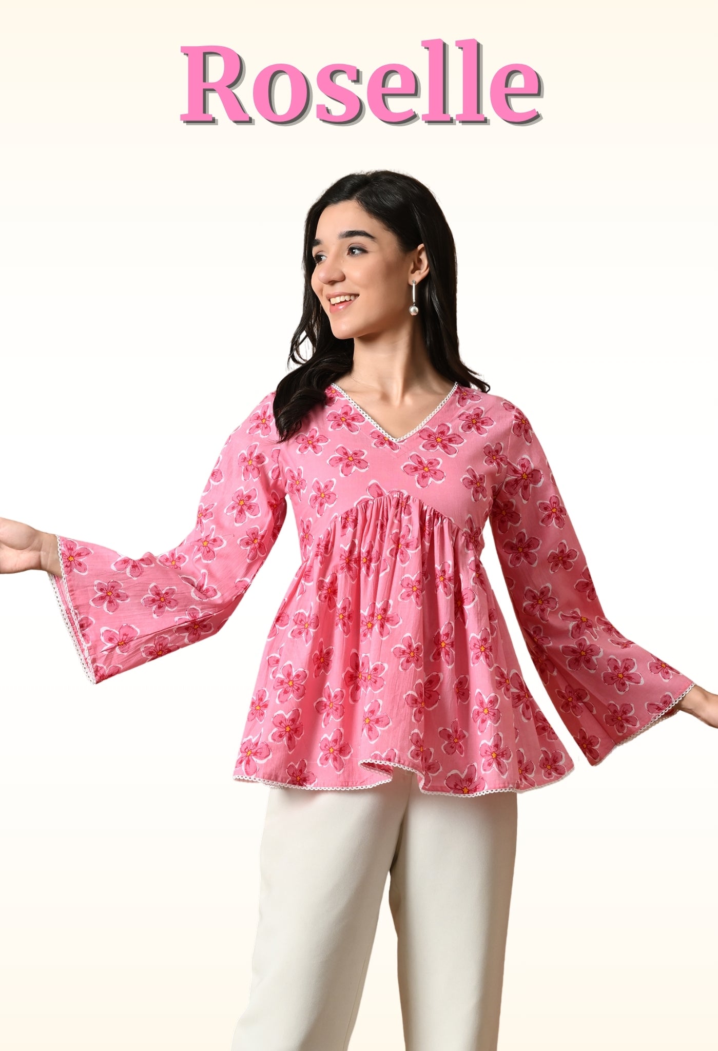 Roselle – Blush Bloom Cotton Peplum Top