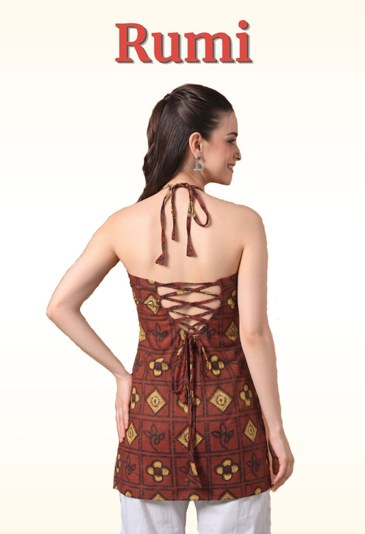Rumi – Corset Halter Neck Top (Maroon)