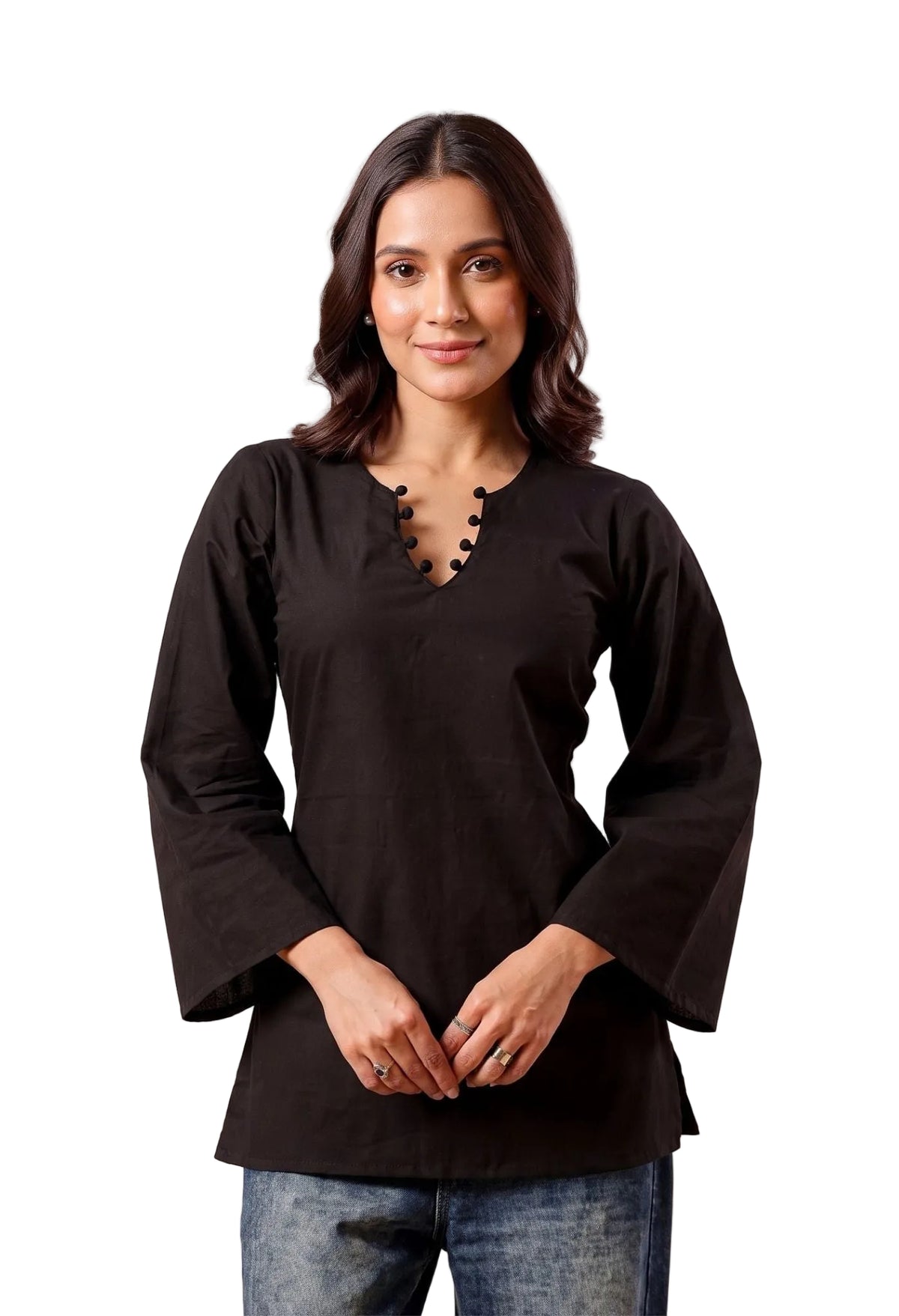 Solid Corset Back Cotton Kurti (Black)