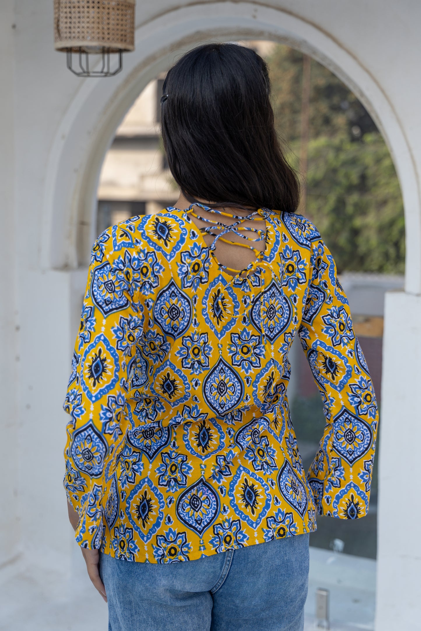 Marigold Sky Back Design Short Kurti (Yellow)