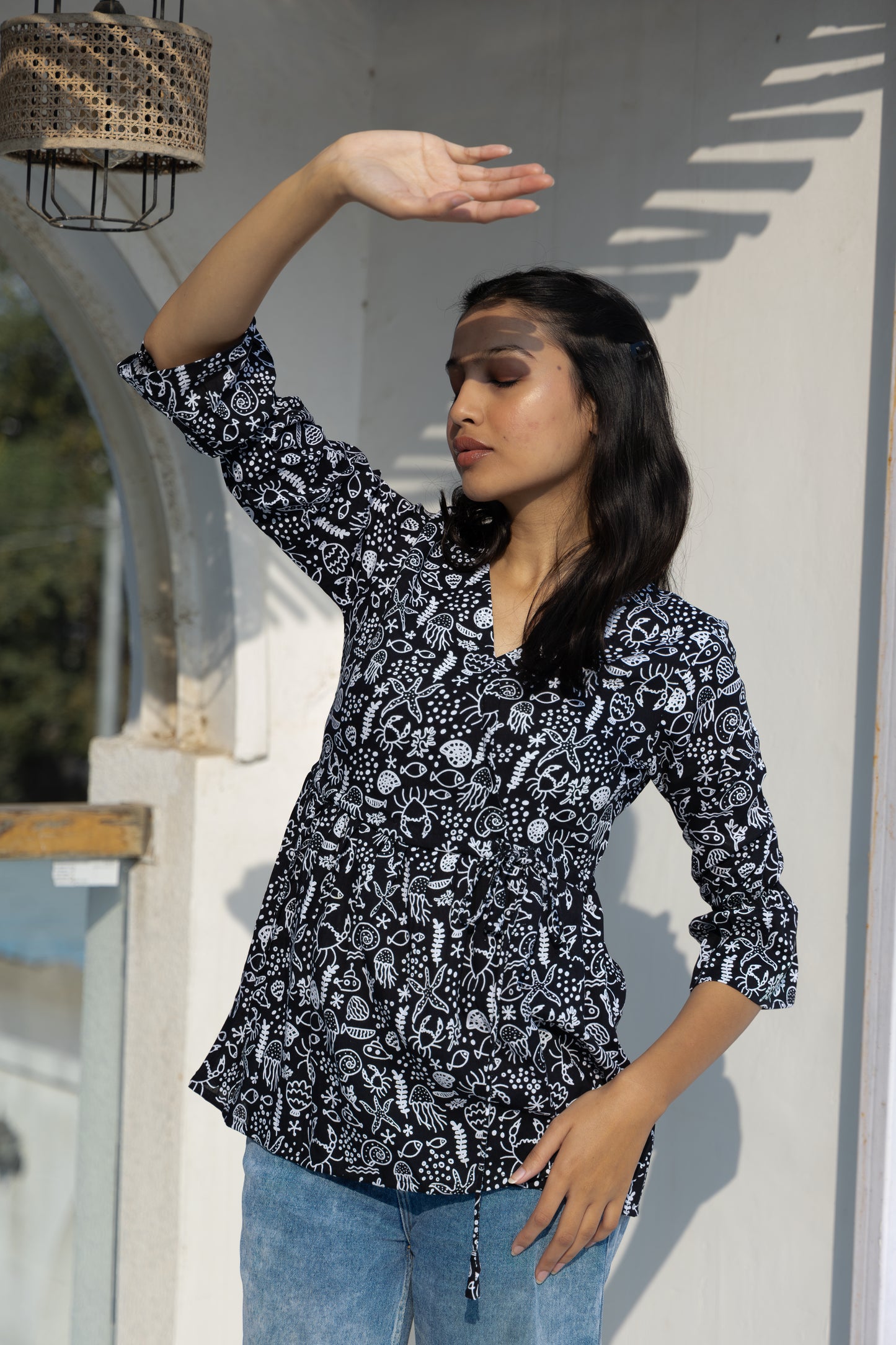 Midnight Bloom Angrakha Top (Black)