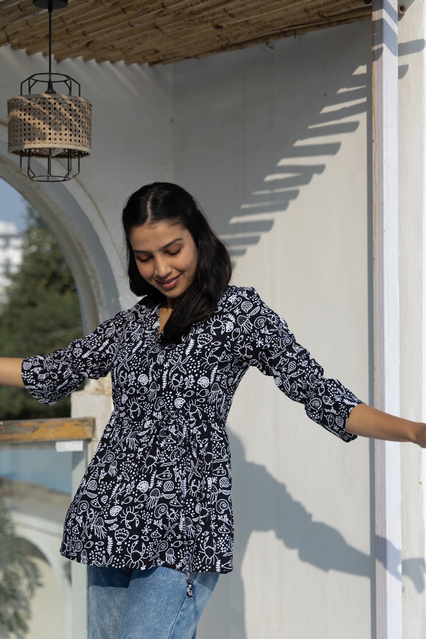 Midnight Bloom Angrakha Top (Black)