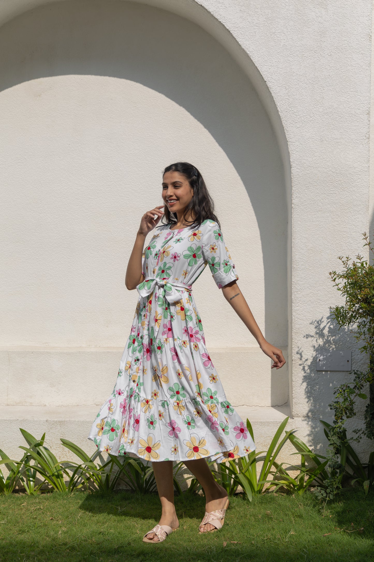 Morning Blossom Button-Down Dress (White)