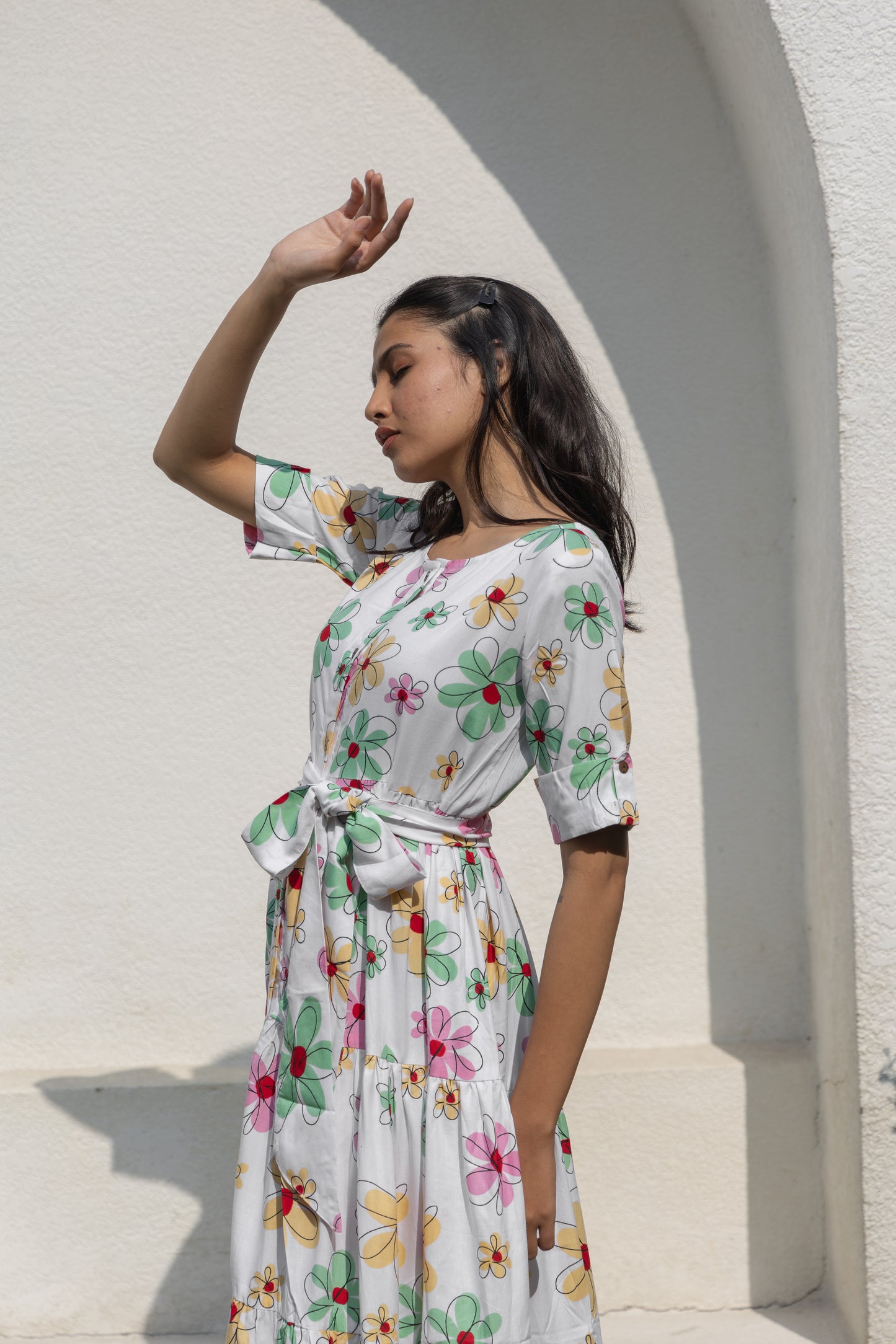 Morning Blossom Button-Down Dress (White)
