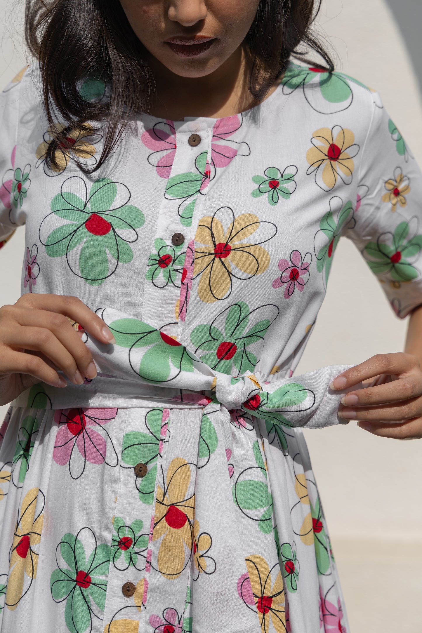 Morning Blossom Button-Down Dress (White)