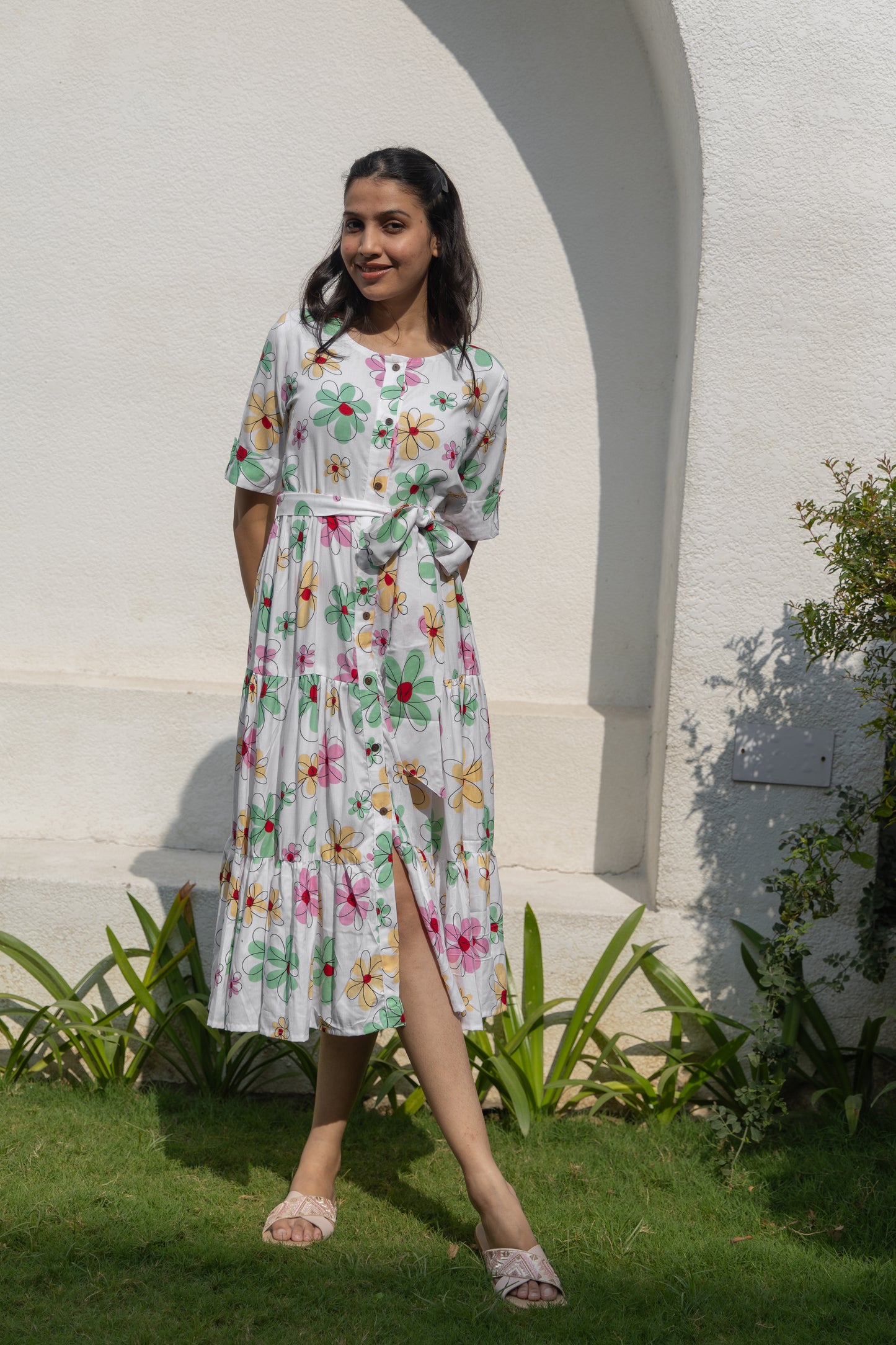 Morning Blossom Button-Down Dress (White)