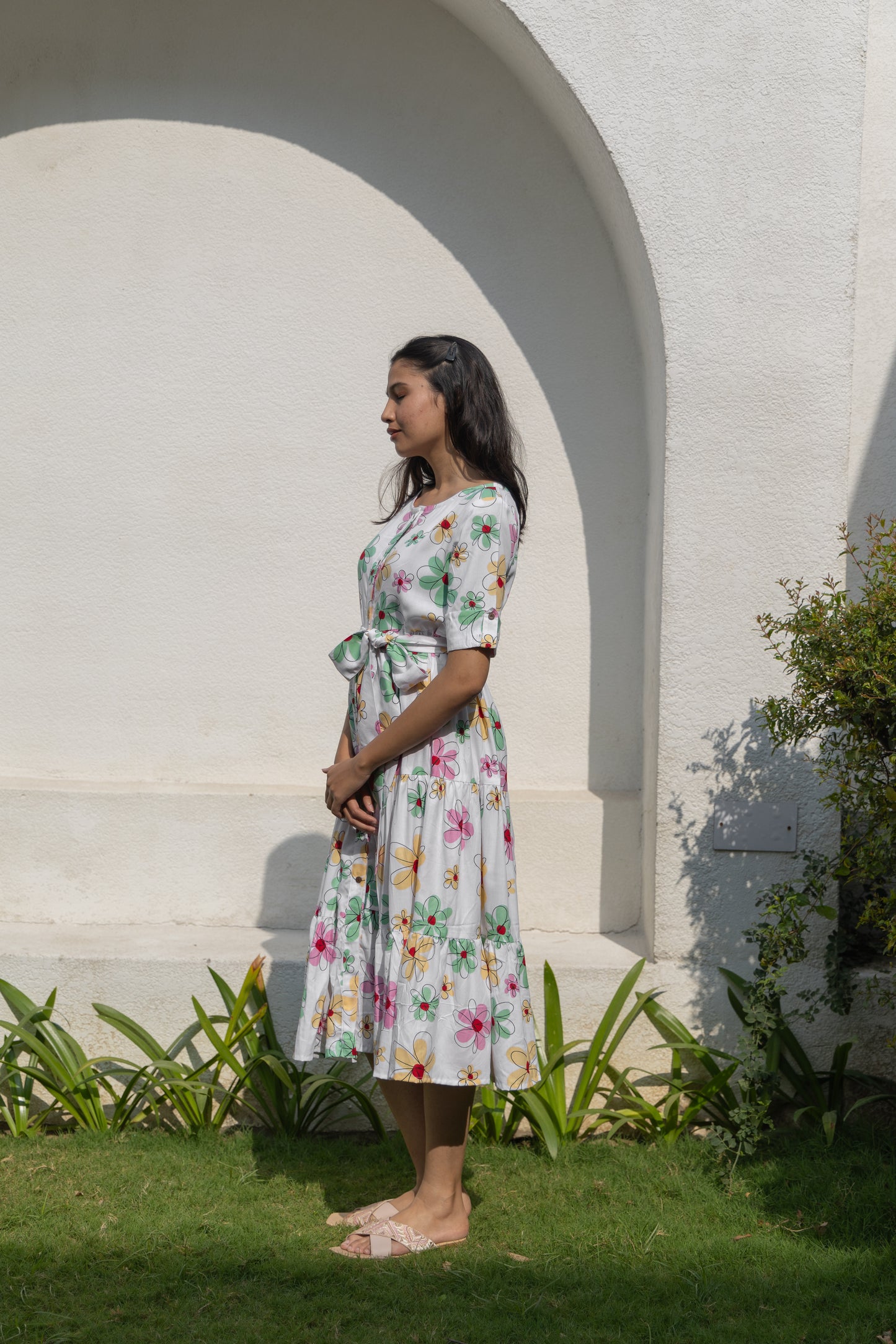 Morning Blossom Button-Down Dress (White)