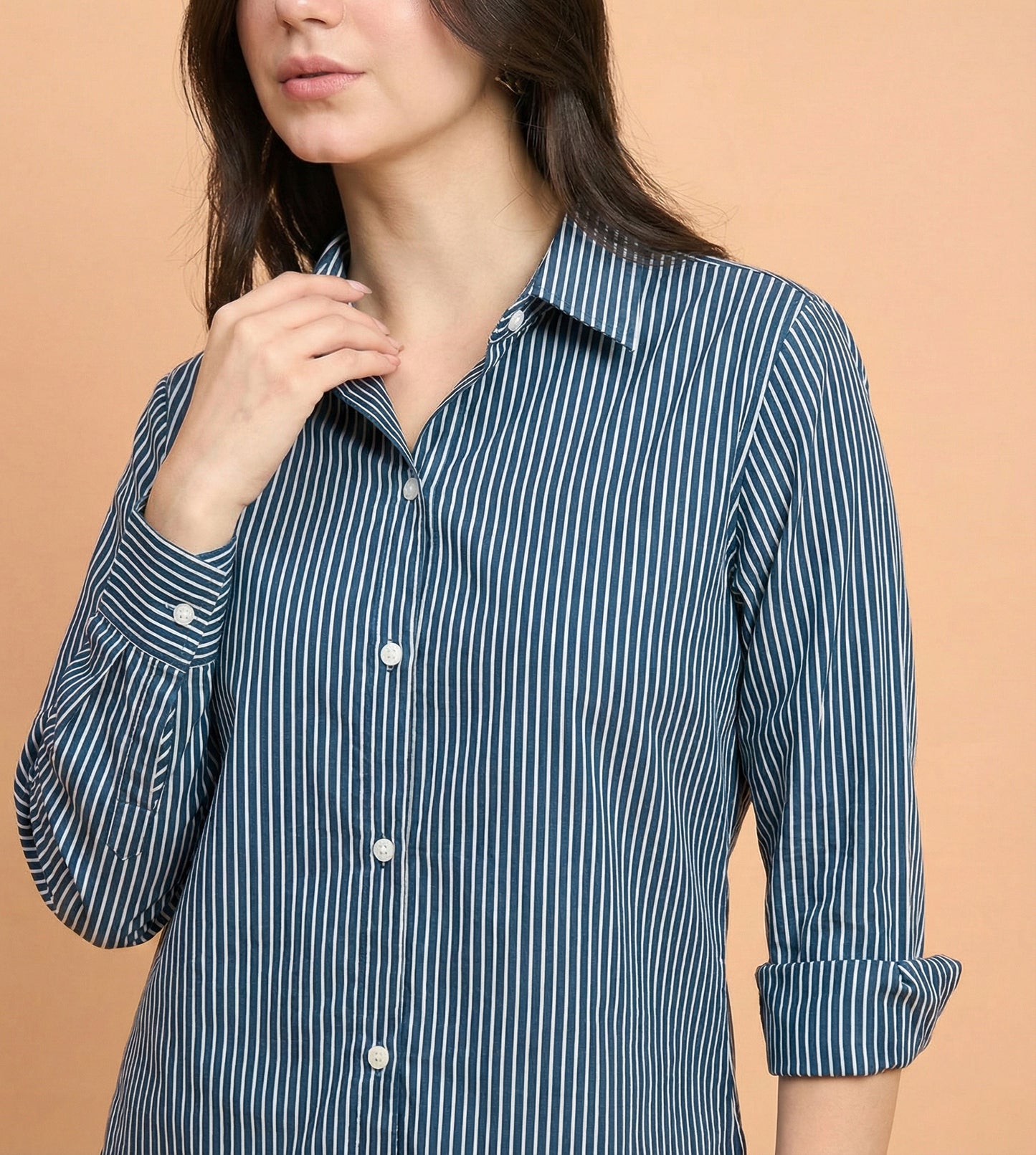 Noirline - Striped Fitted Shirt (Navy Blue)