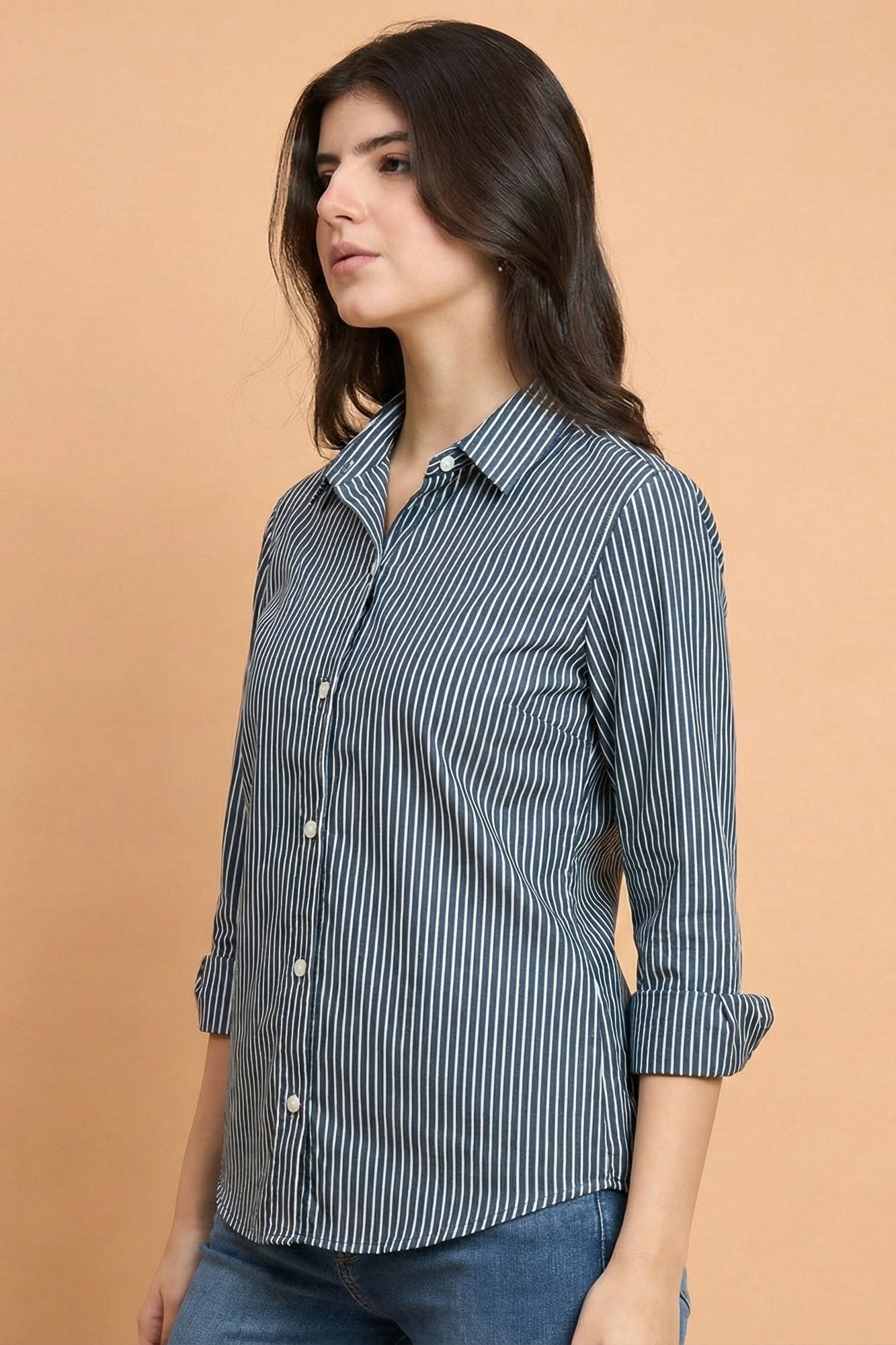 Noirline - Striped Fitted Shirt (Navy Blue)