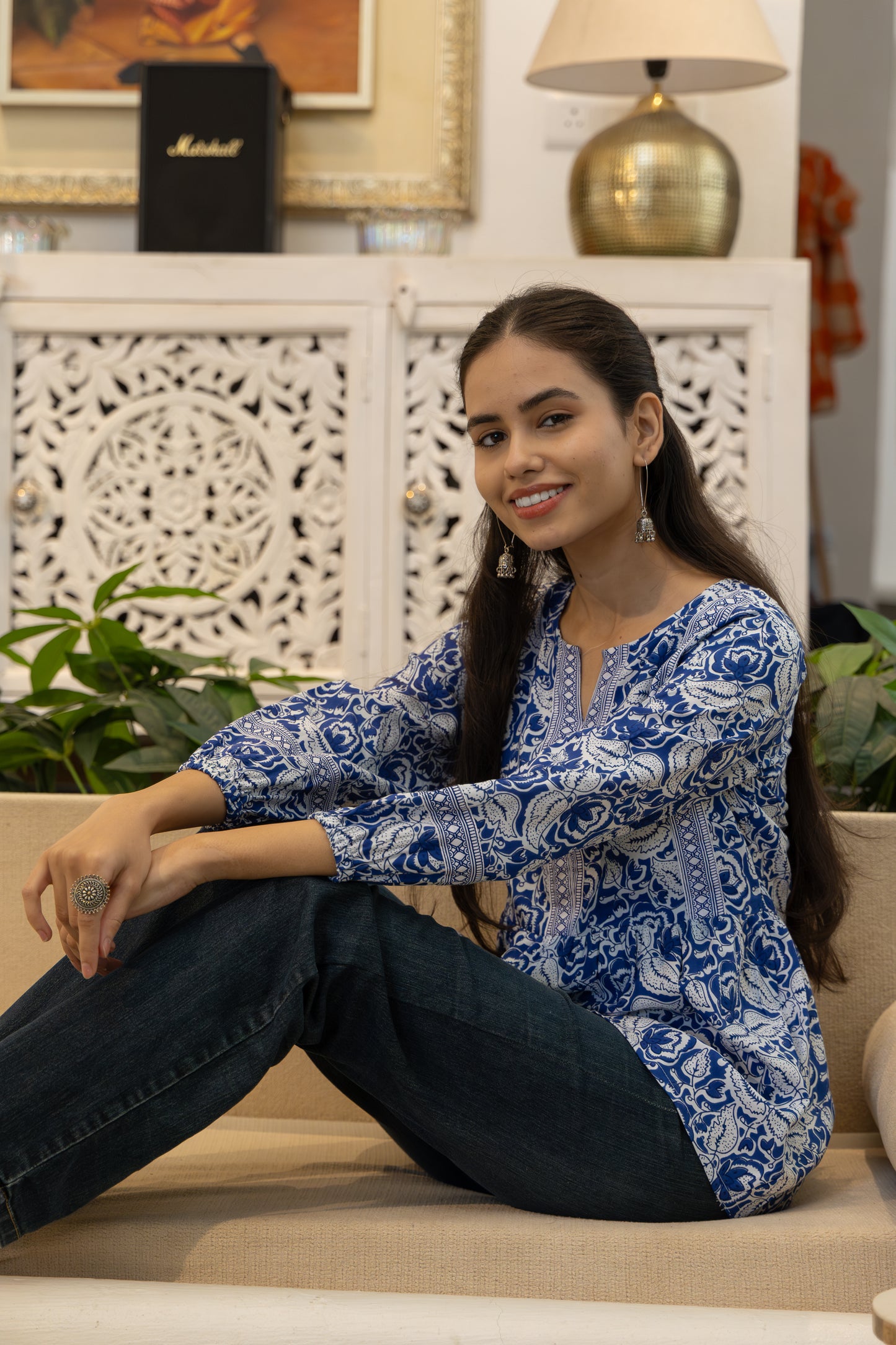 Petal Charm Blue Peplum Top