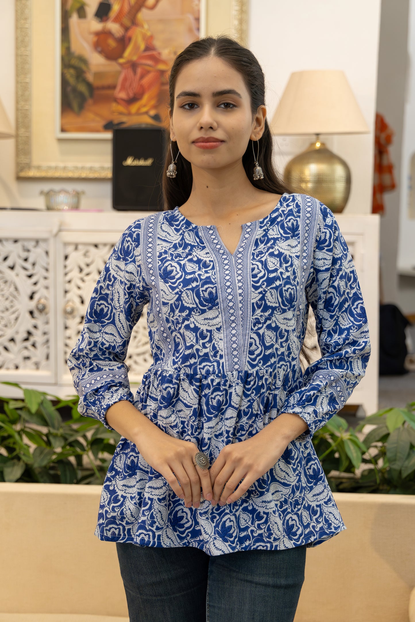 Petal Charm Blue Peplum Top