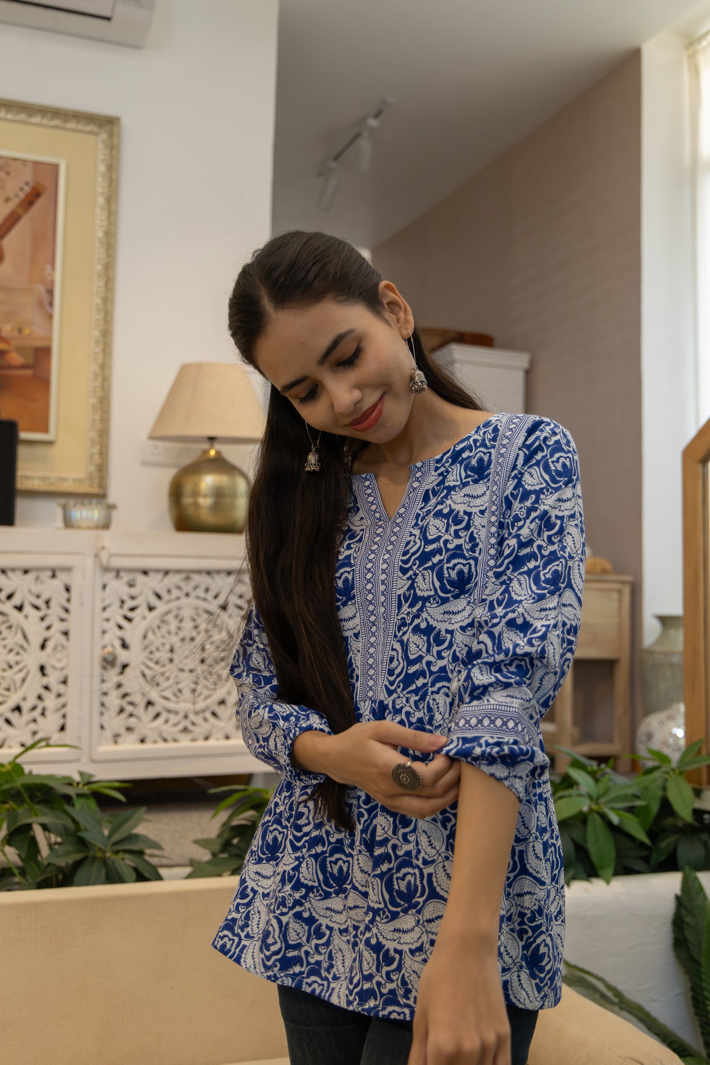Petal Charm Blue Peplum Top